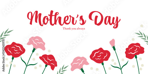 母の日の背景イラスト素材 ベクター カーネーション シンプル 白背景