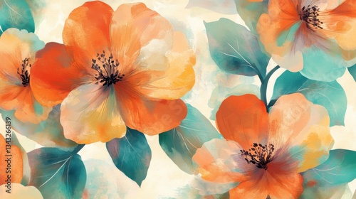 Fondo decorativo de flores en tonos naranjas y verdes