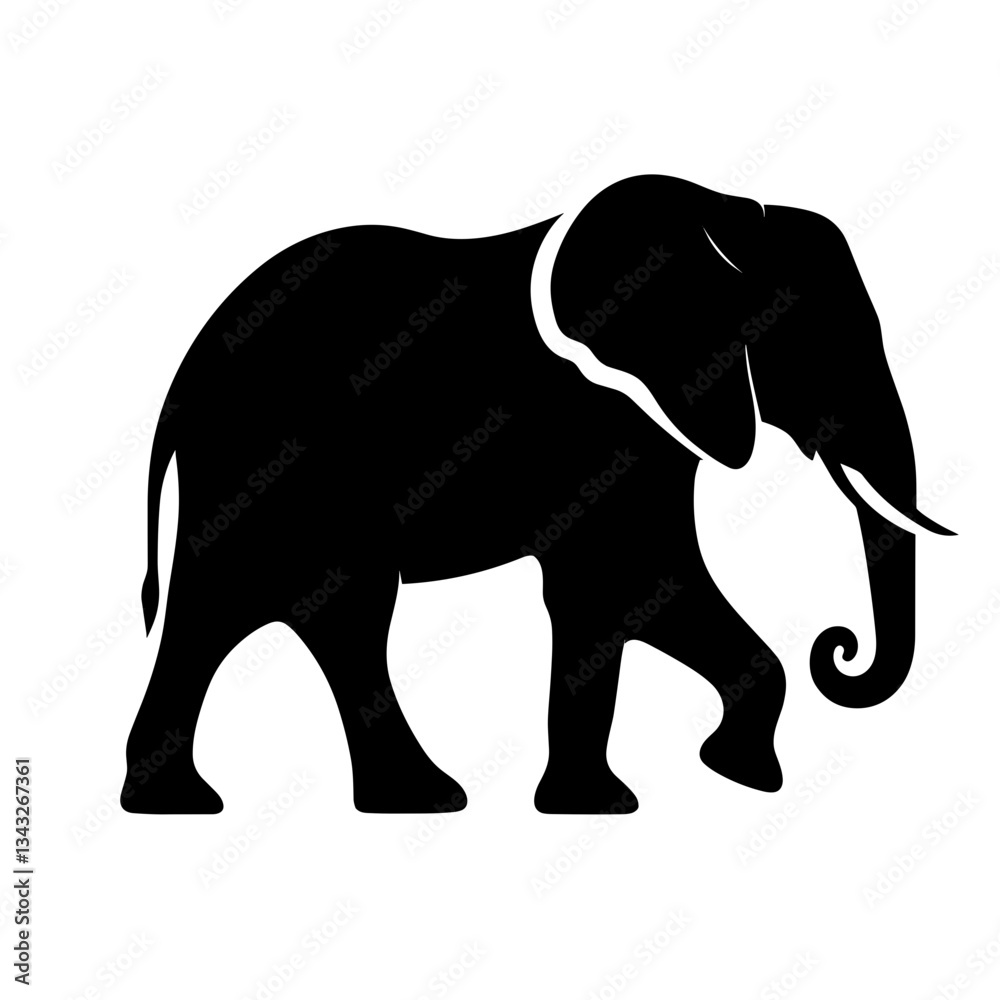 Fototapeta premium Walking elephant silhouette on white background