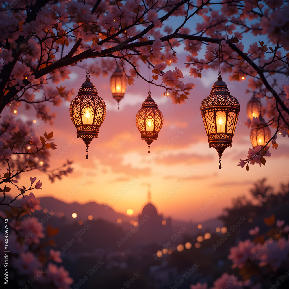 Obraz premium Sunset Lanterns: Fantasy Art