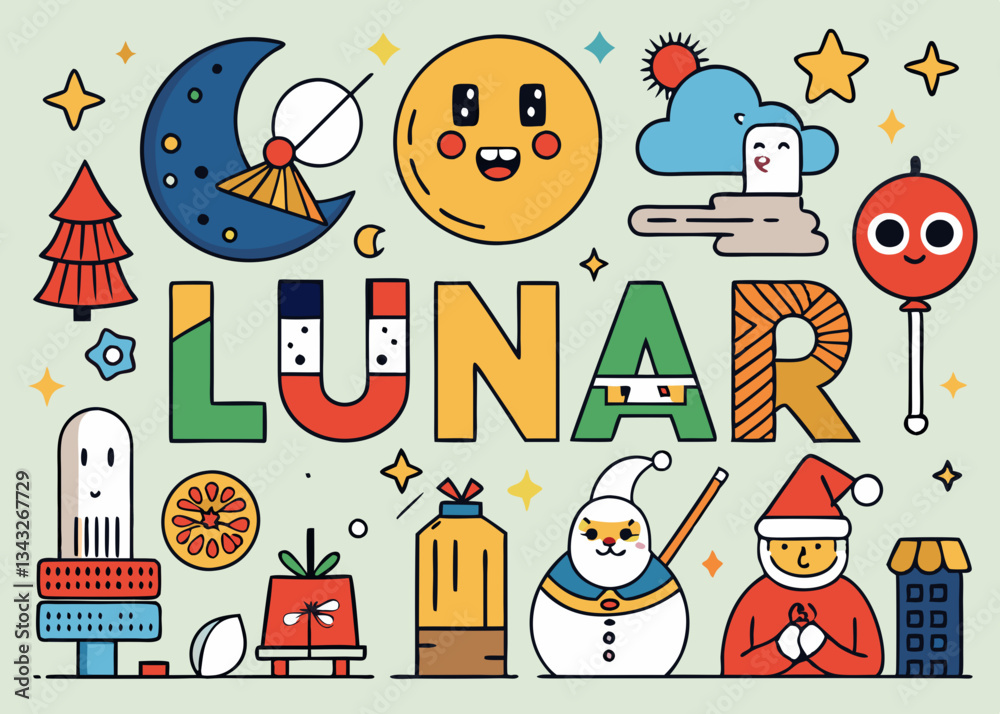 Naklejka premium A Lunar new year icons