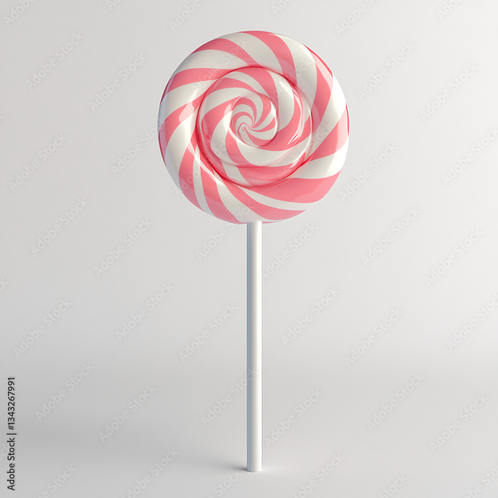 A vibrant pink lollipop with a glossy surface, isolated on a white background for a minimalistic and tasty look A vibrant pink lollipop with a glossy surface, isolated on a white background for a minimalistic and tasty look