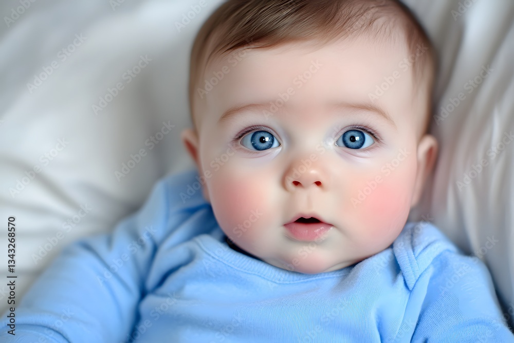 Adorable Baby Boy with Bright Blue Eyes in Blue Outfit Adorable Baby Boy with Bright Blue Eyes in Blue Outfit
