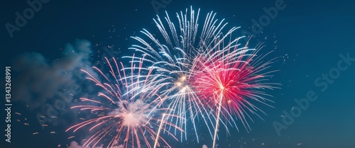 colorful red white and blue independence day fireworks.