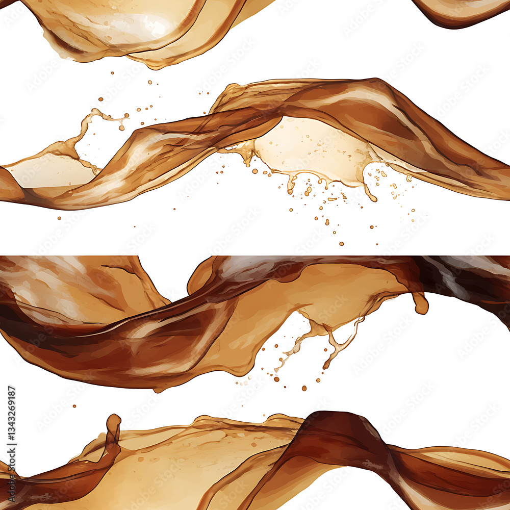 seamless pattern Realistic and artistic illustrations of coffee beans, brewing equipment, coffee cups for background or wallpaper