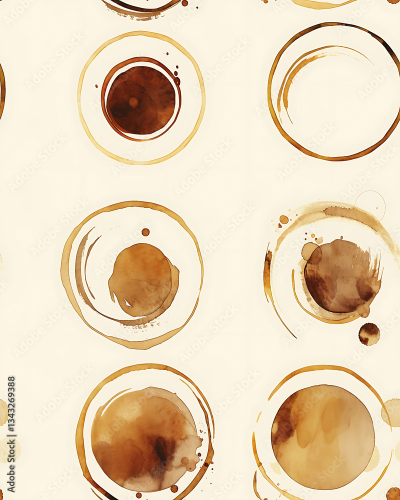 seamless pattern Realistic and artistic illustrations of coffee beans, brewing equipment, coffee cups for background or wallpaper