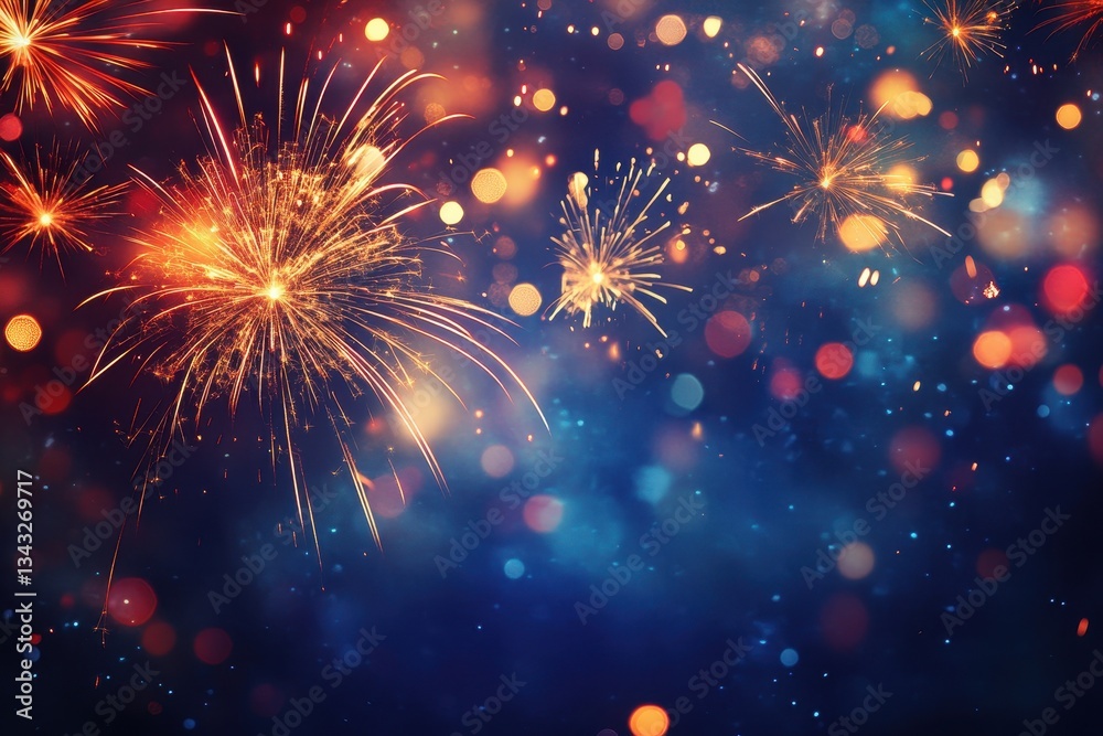 Fototapeta premium Vibrant fireworks display against a dark, starry sky.