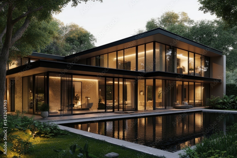 Modern home with pool in wooded setting Modern home with pool in wooded setting