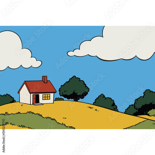 Summer farm illustration countryside landscape vector