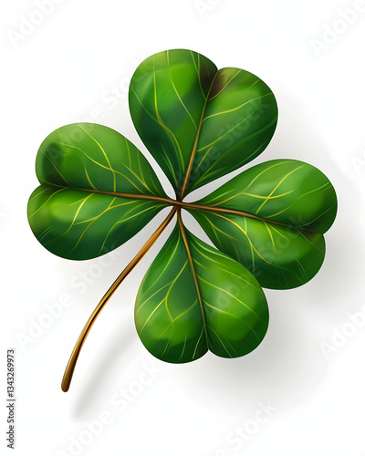  Green Four-Leaf Clover Isolated on White Background