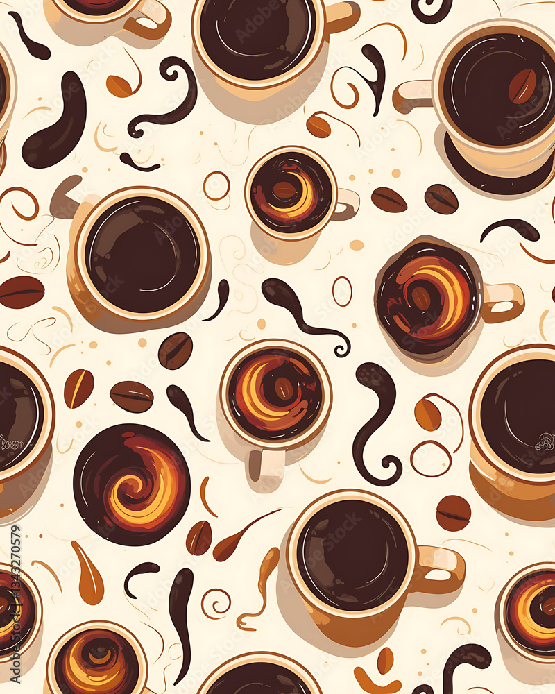 seamless pattern Realistic and artistic illustrations of coffee beans, brewing equipment, coffee cups for background or wallpaper seamless pattern Realistic and artistic illustrations of coffee beans, brewing equipment, coffee cups for background or wallpaper