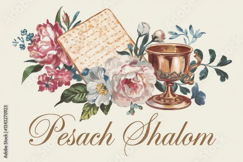 Celebrating Pesach with traditional symbols of Jewish culture and heritage