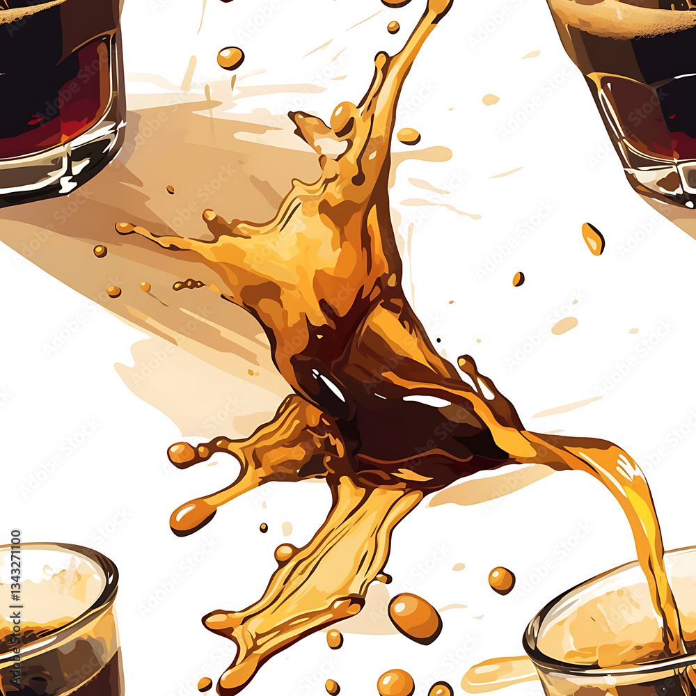 seamless pattern Realistic and artistic illustrations of coffee beans, brewing equipment, coffee cups for background or wallpaper