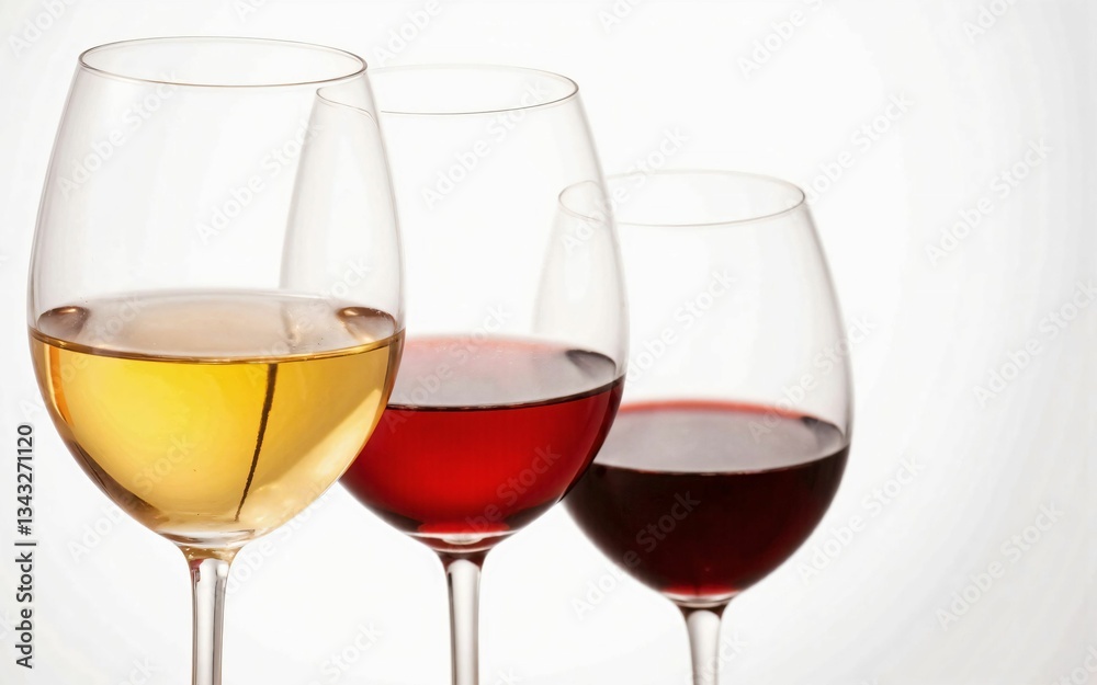 Close-up of Red, White, and Rosé Wine in Elegant Glasses for a Sophisticated Wine Experience