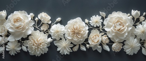 Intricate Off White Floral Design On Dark Surface.