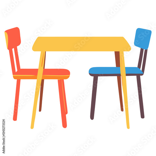 Dining table illustration furniture chairs vector