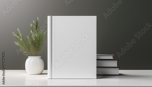 white book mockup front view with blank hard cover standing on white table 3d rendering