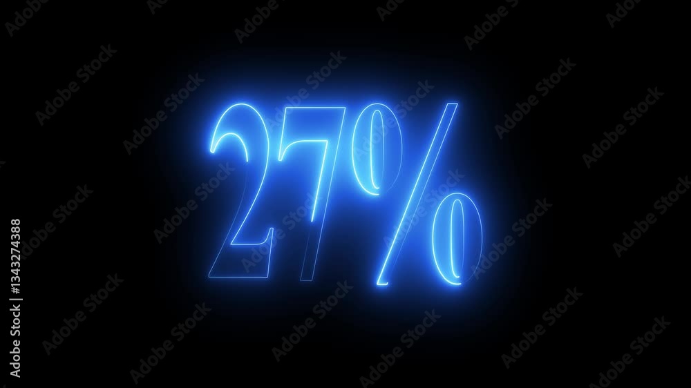 27% number text animation by cyan color neon on black background. 27% number text animation by cyan color neon on black background.