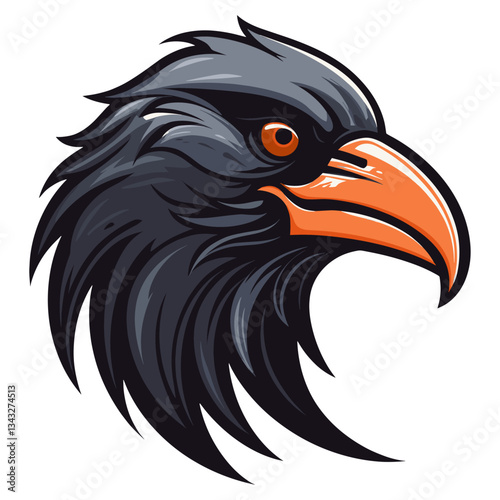 Raven head retro logo illustration beak bird vector