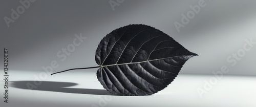 Dark leaf and its sharp shadows cast on a surface.