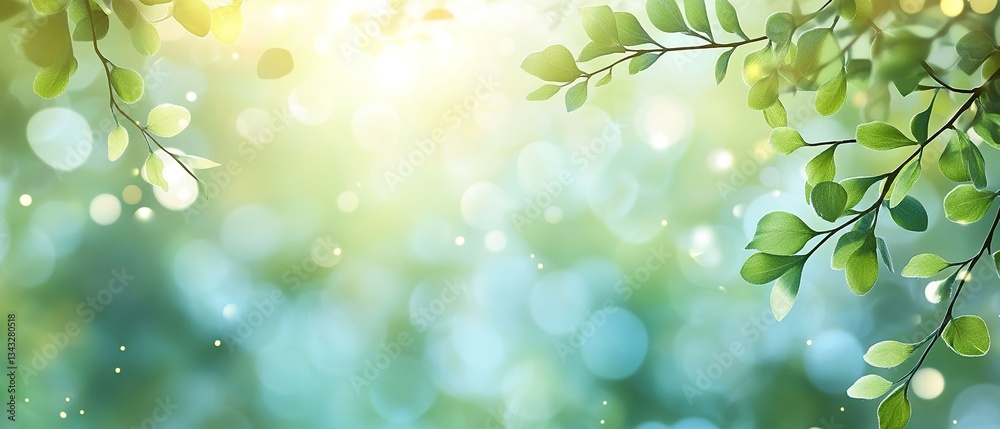 Serene spring foliage backdrop; vibrant green leaves, soft sunlight, bokeh effect; perfect for nature, eco, wellness themes. Serene spring foliage backdrop; vibrant green leaves, soft sunlight, bokeh effect; perfect for nature, eco, wellness themes.