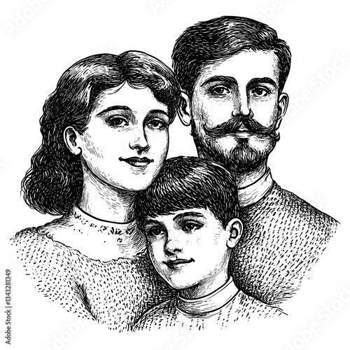 Family portraits art illustrated drawing vector