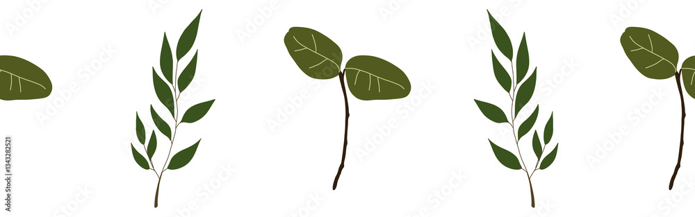 Obraz premium Leaves border on a white background. Hand-drawn illustration. Perfect for spring and summer.