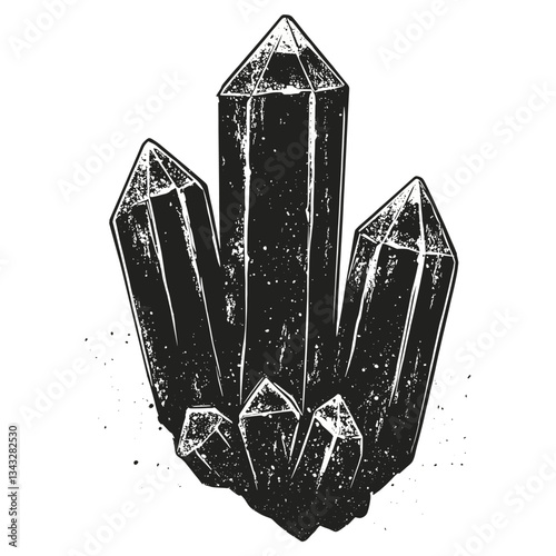 Mystical crystal cluster illustration black art vector