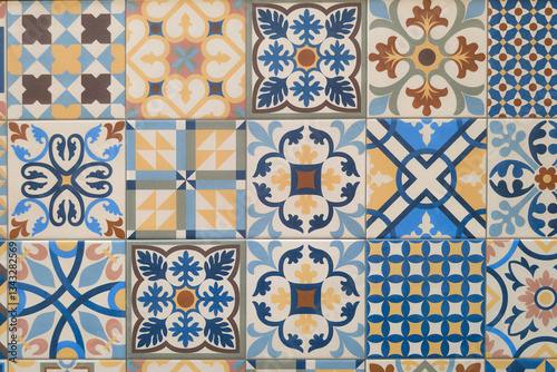 Floral wall mosaic colorful square portuguese tiles pattern azulejo design decor floor background