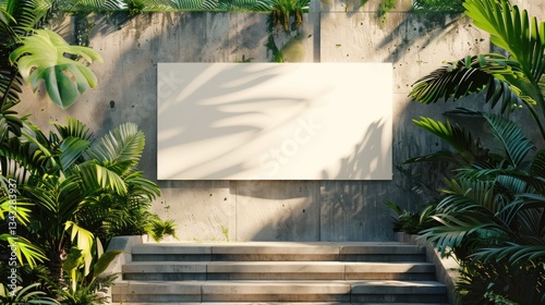 Tropical Oasis Blank Canvas: A Modern Outdoor Space with Lush Greenery