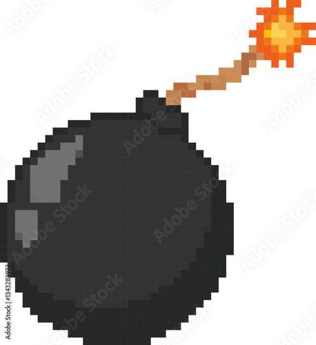 8 bit bomb icon. Pixel art object. Old school vintage game graphics.