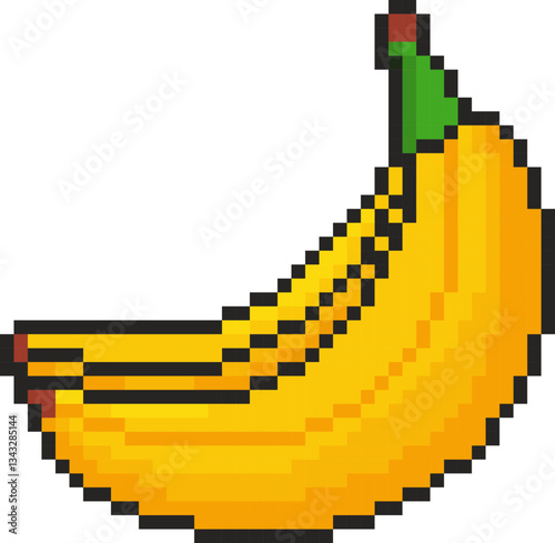 8 bit bananas icon. Pixel art object. Old school computer graphic style.