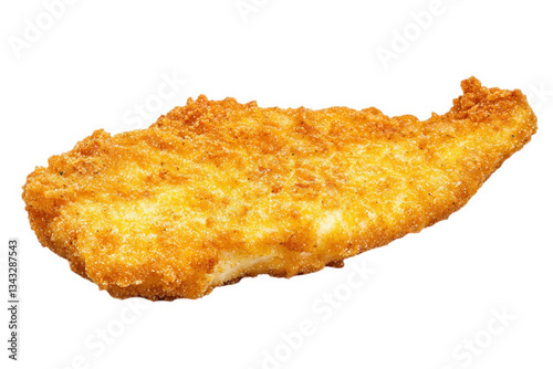 A golden-brown fried fish fillet with a crispy texture, showcasing its appetizing and delicious appearance, Transparent background.