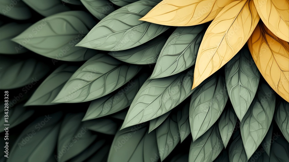 Obraz premium Lush Green Gold Leaves Abstract Nature Background High Resolution Image