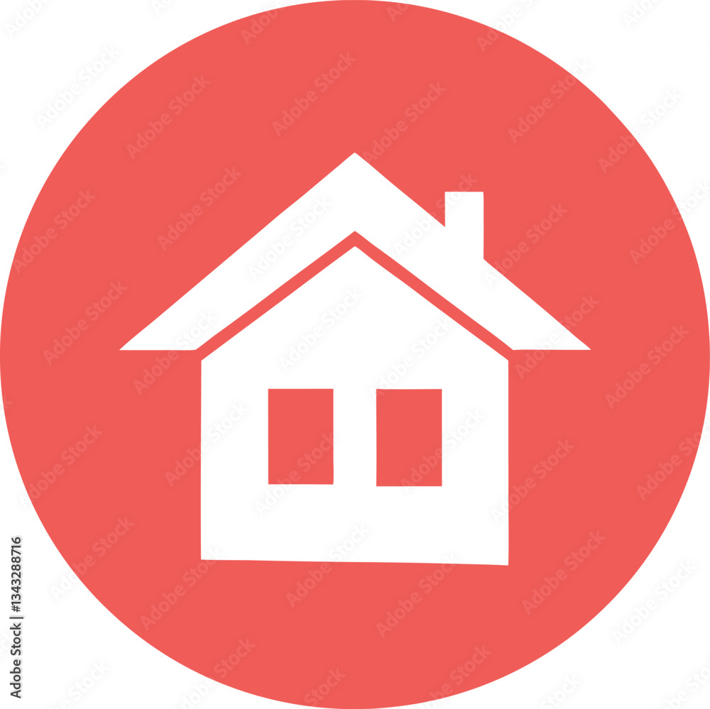 A home icon is available as a button, on a clean white background, and also featured on a vibrant red button