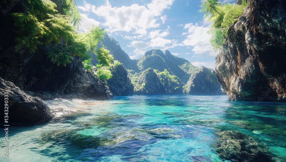 Fototapeta premium Tropical Cove Paradise. Lush, clear waters