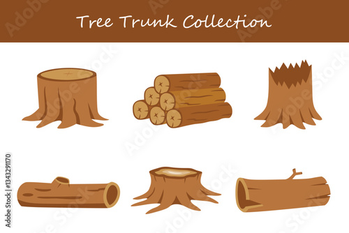 tree trunk collection in different style. Vector illustration.