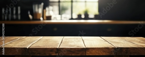 Sunlight Streaming Through: An Empty Rustic Wooden Table Inviting Warmth and Serenity