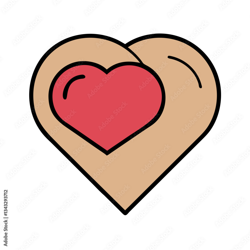 Heart icon with red highlight in beige and red Heart icon with red highlight in beige and red