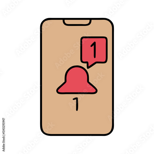 Mobile notification icon in beige and red