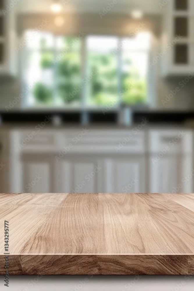 An empty wooden table shines in a pristine white kitchen, inviting warmth and simplicity to the space. An empty wooden table shines in a pristine white kitchen, inviting warmth and simplicity to the space.