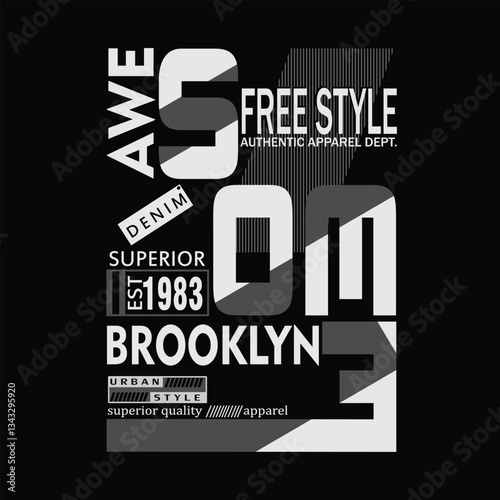 awesome brooklyn freestyle denim 1983 layout bold monochrome vector