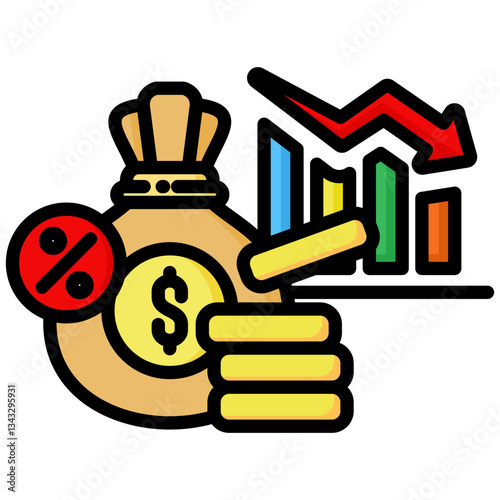 Income icon in Flat Color Style With Outline. Simple Vector Design. Simple Vector Flat Icon