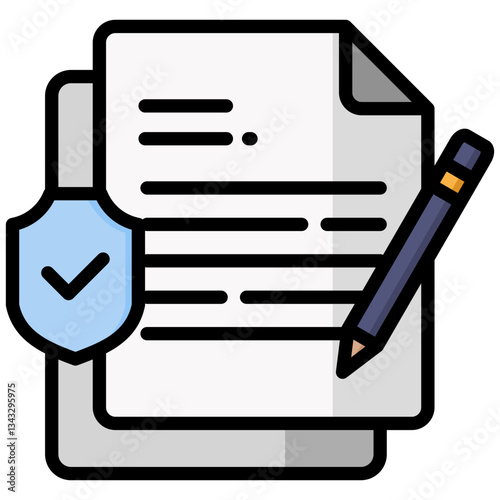 Insurance icon in Flat Color Style With Outline. Simple Vector Design. Simple Vector Flat Icon