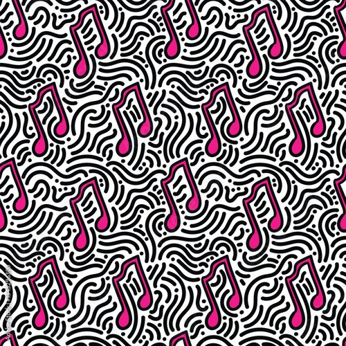 Photography Music note seamless pattern with doodle