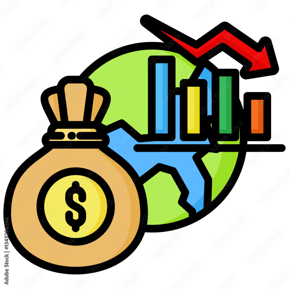 Crisis icon in Flat Color Style With Outline. Simple Vector Design. Simple Vector Flat Icon Crisis icon in Flat Color Style With Outline. Simple Vector Design. Simple Vector Flat Icon