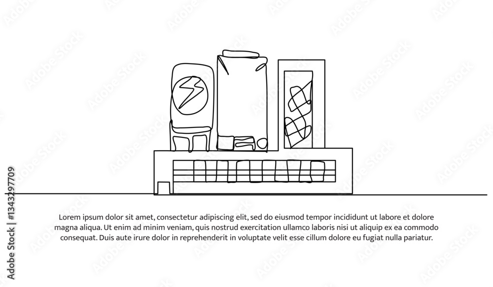 Continuous one line design of environmentally friendly electrical energy. Minimalist style vector illustration on white background. Continuous one line design of environmentally friendly electrical energy. Minimalist style vector illustration on white background.