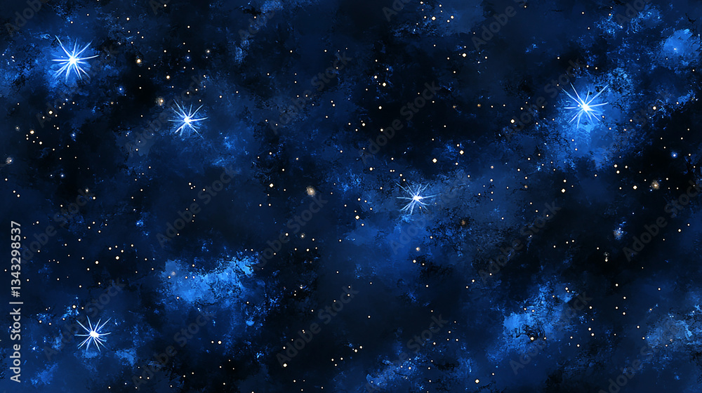 Fototapeta premium Deep blue cosmic space filled with twinkling stars and vibrant nebulae, evoking wonder