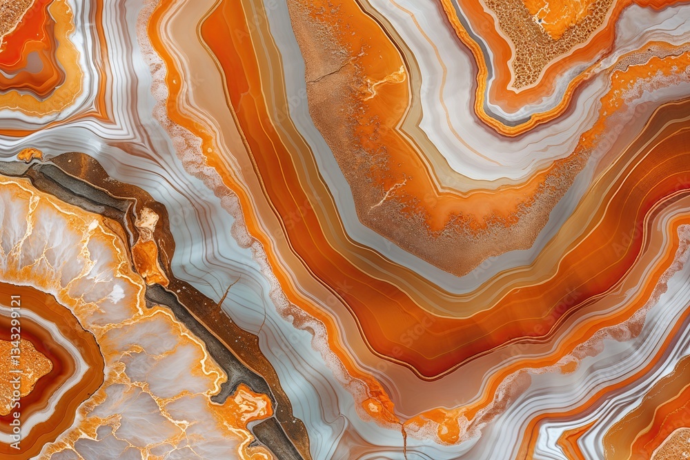 Obraz premium Abstract Banded Agate Background with Enchanting Orange and Marbled Patterns