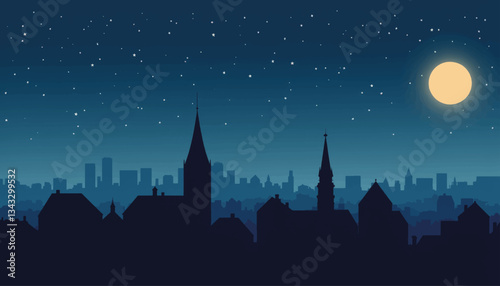 Geometric skyline under starry night, urban tranquility